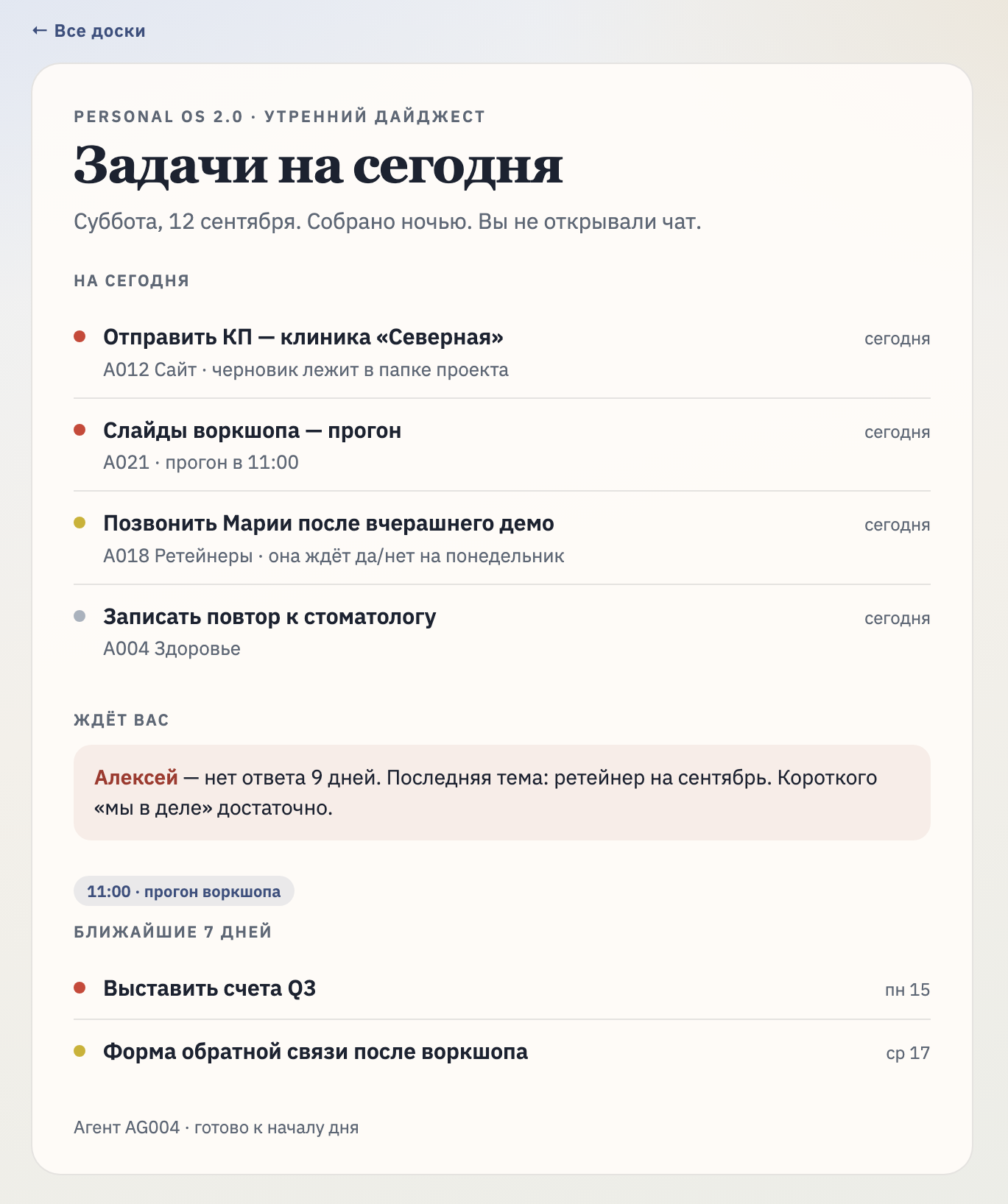 Утренний дайджест: задачи и незакрытые договорённости