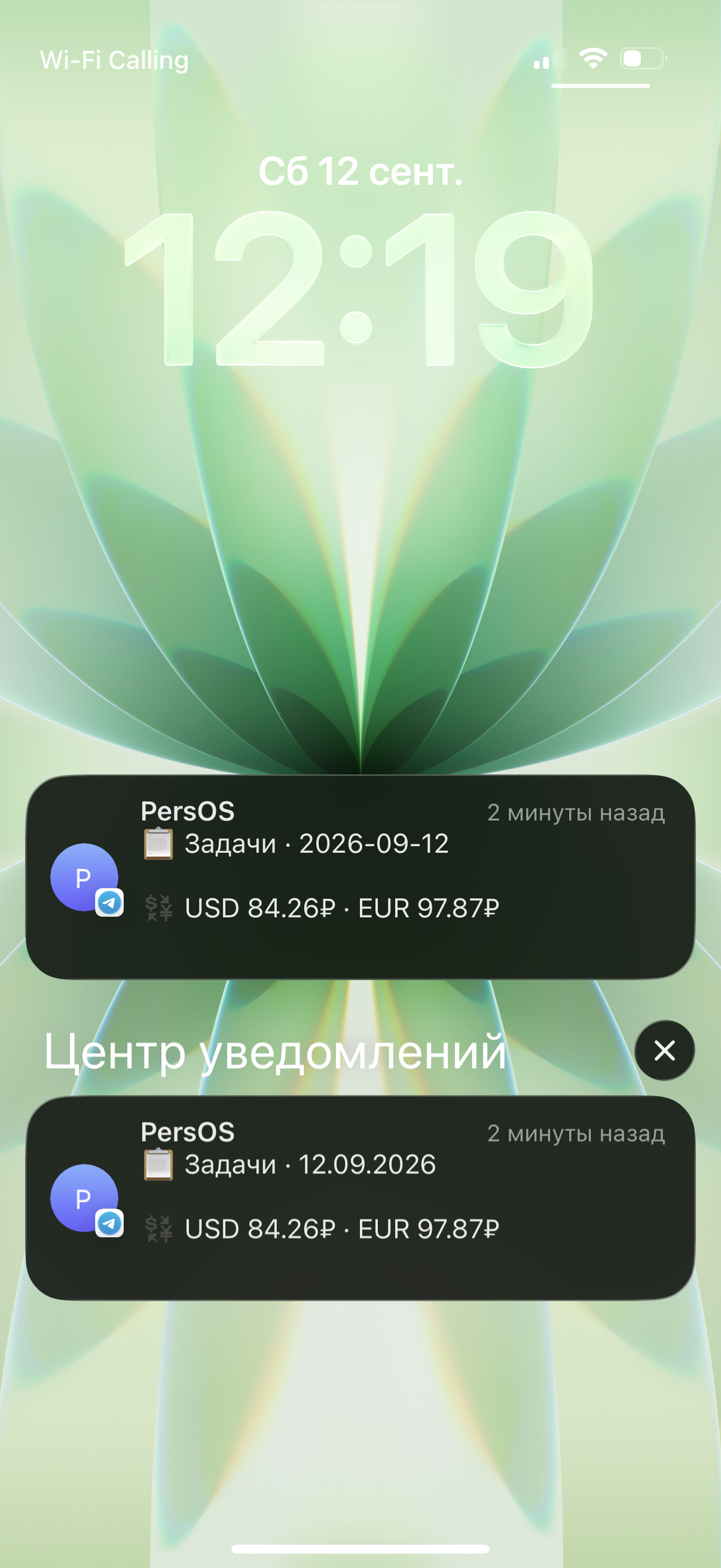 Пример уведомлений Personal OS на экране телефона
